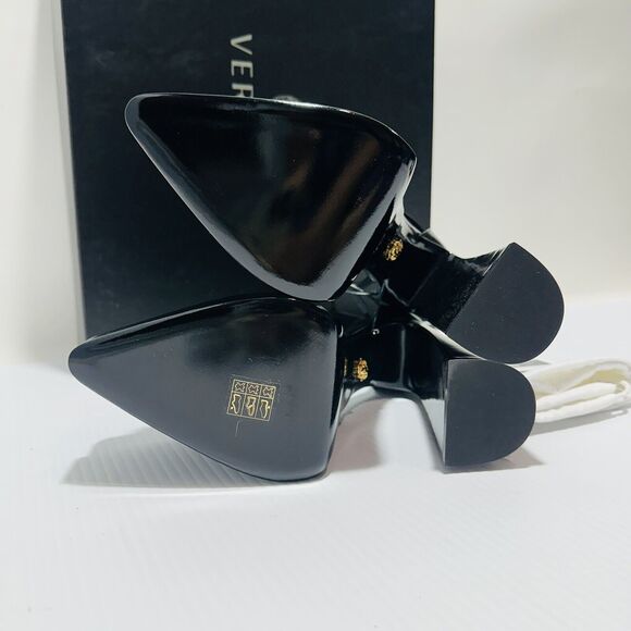 NIB Versace Aevitas IT 38.5 US 8.5 Pointed Platform Black Strappy Pumps $1,825 - Picture 13 of 16